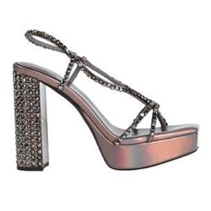 Jeffrey Campbell Metallic Strappy Platform Rhinestones Heels Sandals.  Size 7